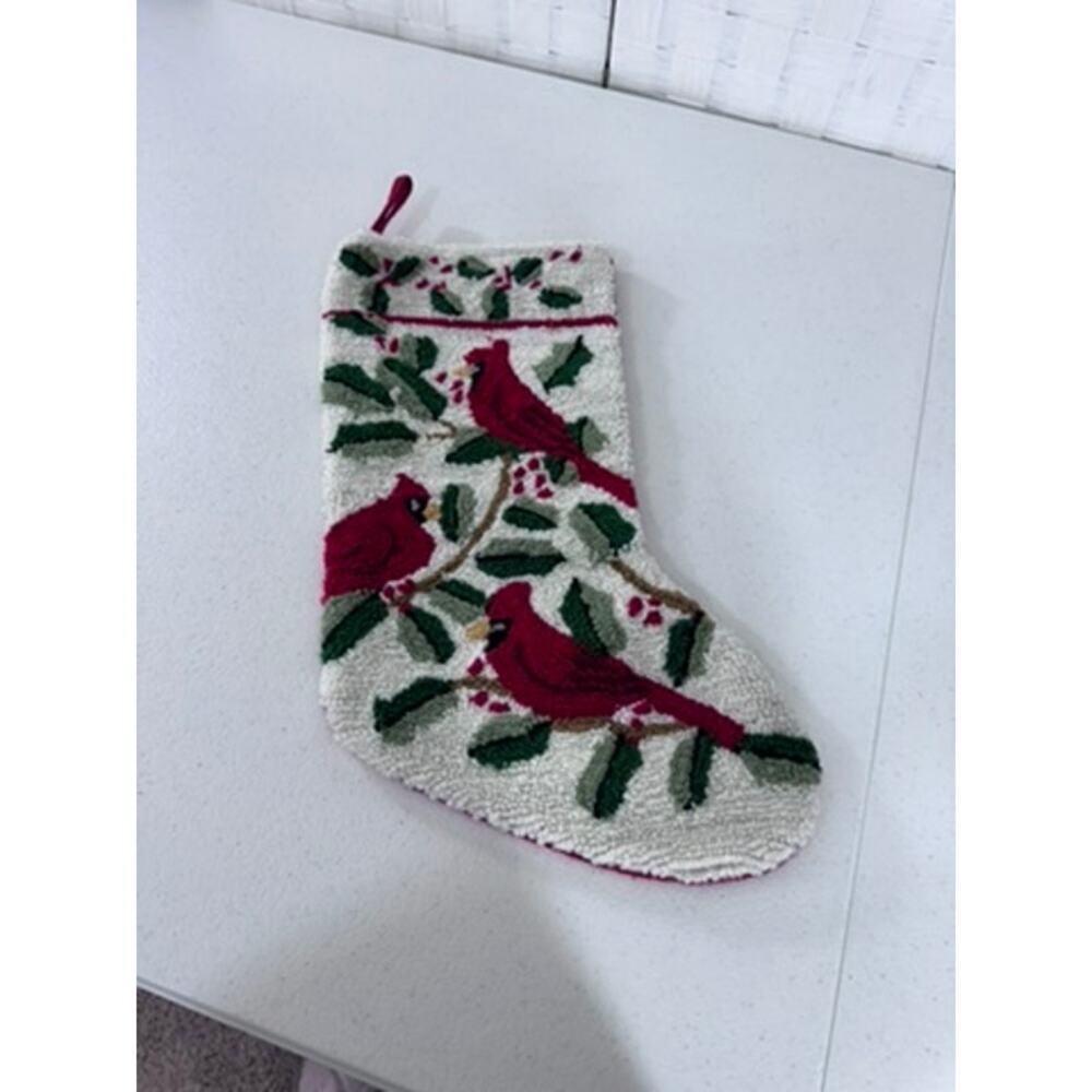 Hook And‎ Loop Cardinals Stocking, Christmas, Holly Branches